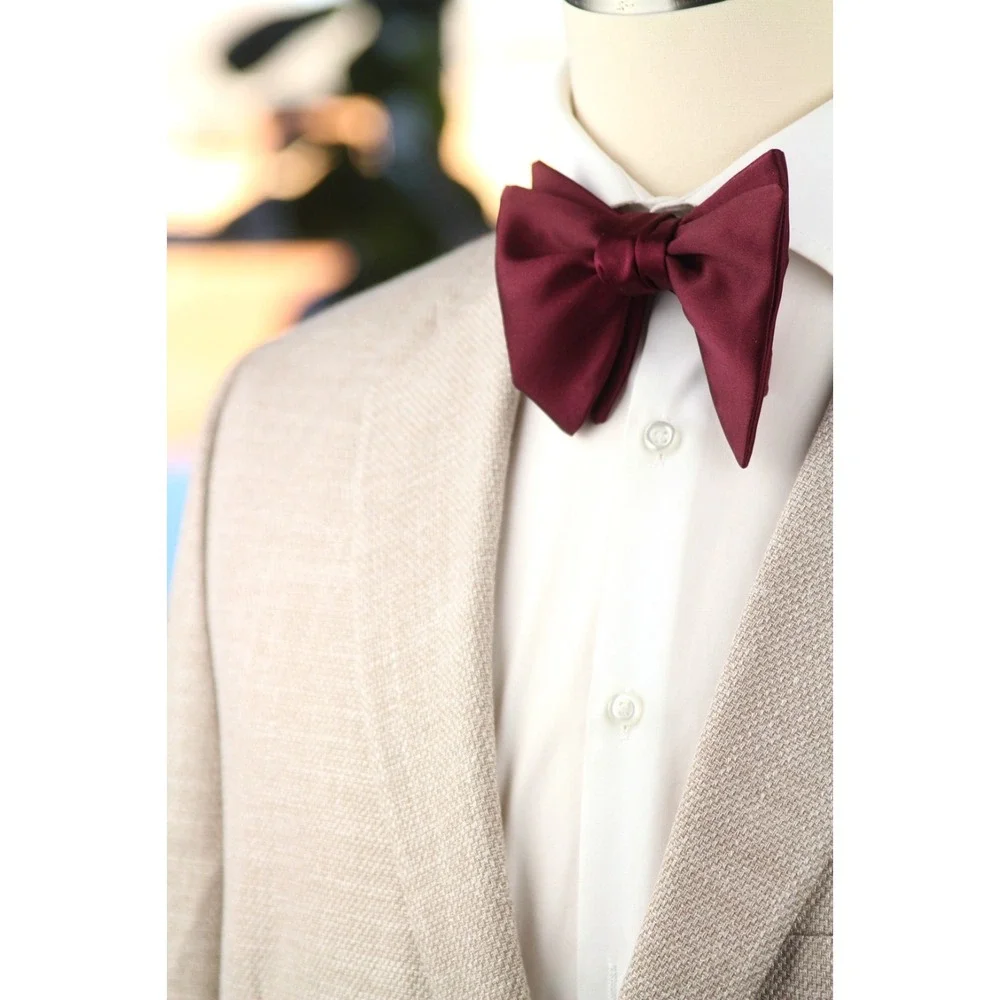Men's Self-Tie Bow Tie 100%‎ Silk Big Butterfly Wine color Classic Formal